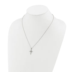Chisel Stainless Steel Polished with CZ Cross with Heart Pendant on an 18 inch Plus 2 inch Extension Cable Chain NecklaceSRN3254-18