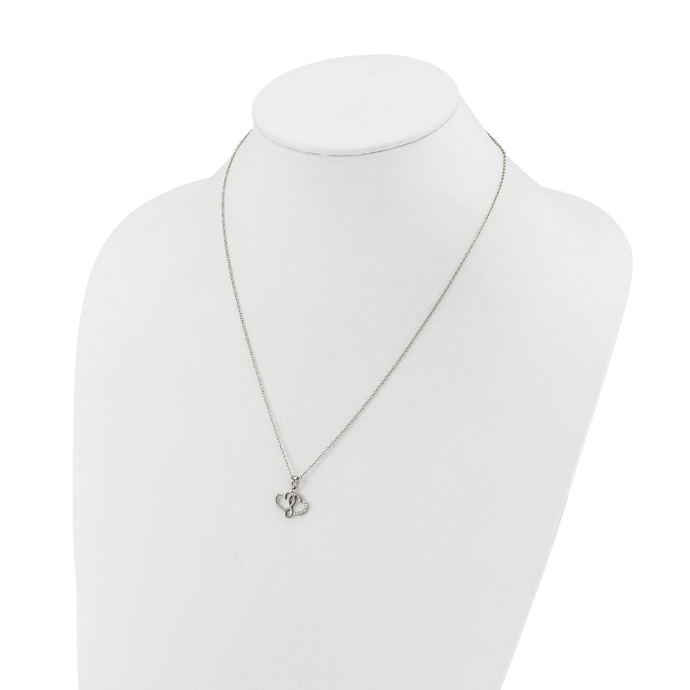 Chisel Stainless Steel Polished CZ Infinity Double Hearts Pendant on an 18 inch Plus a 2 inch Extension Cable Chain NecklaceSRN3255-18