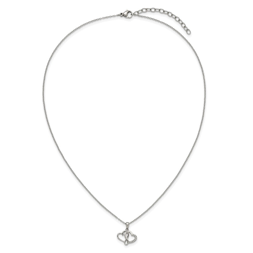 Chisel Stainless Steel Polished CZ Infinity Double Hearts Pendant on an 18 inch Plus a 2 inch Extension Cable Chain NecklaceSRN3255-18
