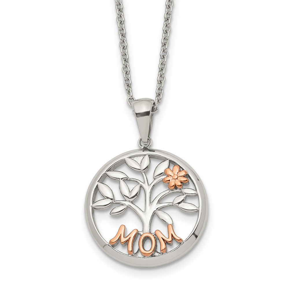 Chisel Stainless Steel Polished Rose IP-plated MOM Tree Pendant on a 20 inch Plus a 2 inch Extension Cable Chain NecklaceSRN3260-20
