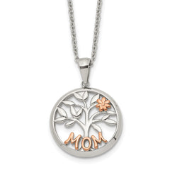 Chisel Stainless Steel Polished Rose IP-plated MOM Tree Pendant on a 20 inch Plus a 2 inch Extension Cable Chain NecklaceSRN3260-20