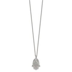 Chisel Stainless Steel Polished and Textured Hamsa Pendant on an 18 inch Plus a 2 inch Extension Cable Chain NecklaceSRN3277-18