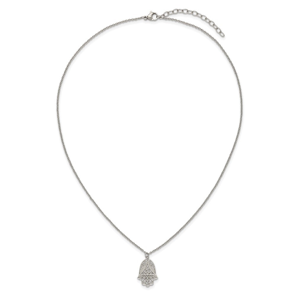Chisel Stainless Steel Polished and Textured Hamsa Pendant on an 18 inch Plus a 2 inch Extension Cable Chain NecklaceSRN3277-18