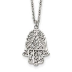Chisel Stainless Steel Polished and Textured Hamsa Pendant on an 18 inch Plus a 2 inch Extension Cable Chain NecklaceSRN3277-18