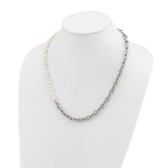 Chisel Stainless Steel Polished Open Link Half Baroque Pearl Beaded 20 inch Plus a 2 inch Extension NecklaceSRN3280-20