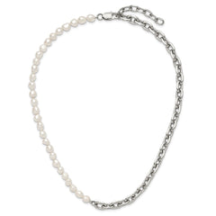 Chisel Stainless Steel Polished Open Link Half Baroque Pearl Beaded 20 inch Plus a 2 inch Extension NecklaceSRN3280-20