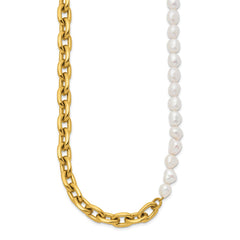 Chisel Stainless Steel Polished Yellow IP-plated Open Link Half Baroque Pearl 20 inch Plus a 2 inch Extension NecklaceSRN3281-20