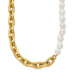 Chisel Stainless Steel Polished Yellow IP-plated Open Link Half Baroque Pearl 20 inch Plus a 2 inch Extension NecklaceSRN3281-20