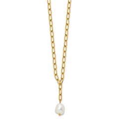 Chisel Stainless Steel Polished Yellow IP-plated Freshwater Cultured Pearl Dangle on an 18 inch Plus 2 inch Extension Open Link Chain NecklaceSRN3282-18