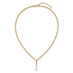 Chisel Stainless Steel Polished Yellow IP-plated Freshwater Cultured Pearl Dangle on an 18 inch Plus 2 inch Extension Open Link Chain NecklaceSRN3282-18