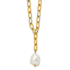 Chisel Stainless Steel Polished Yellow IP-plated Freshwater Cultured Pearl Dangle on an 18 inch Plus 2 inch Extension Open Link Chain NecklaceSRN3282-18