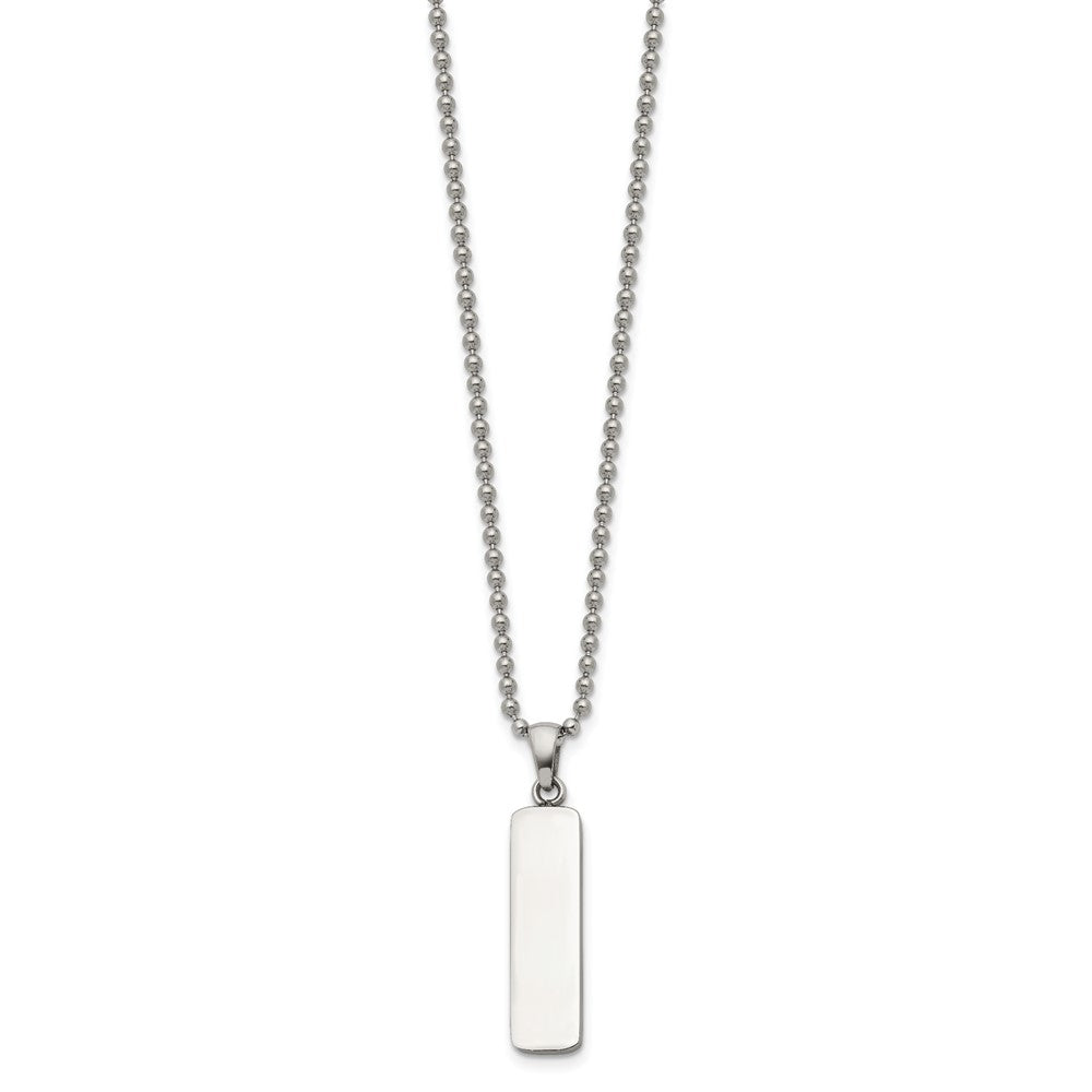 Chisel Stainless Steel Polished Vertical ID Bar Pendant on a 22 inch Ball Chain NecklaceSRN3285-22