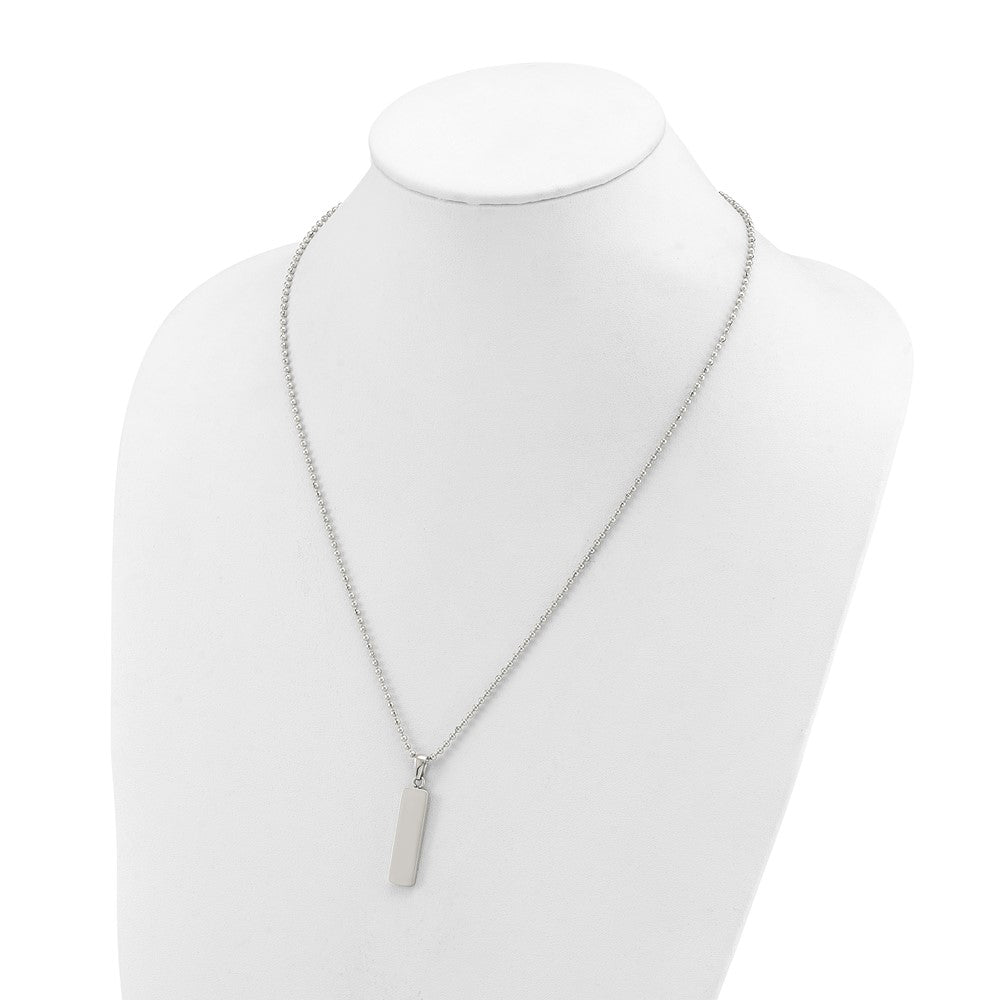 Chisel Stainless Steel Polished Vertical ID Bar Pendant on a 22 inch Ball Chain NecklaceSRN3285-22