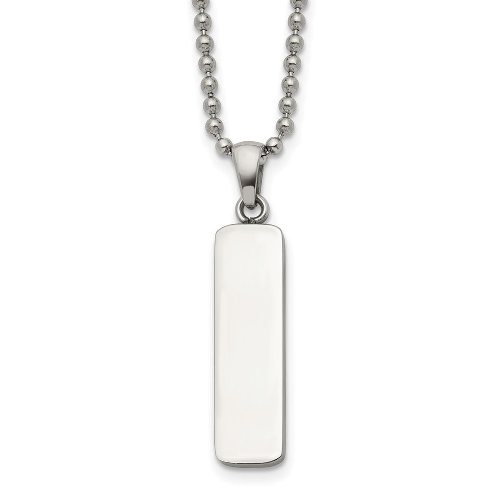 Chisel Stainless Steel Polished Vertical ID Bar Pendant on a 22 inch Ball Chain NecklaceSRN3285-22