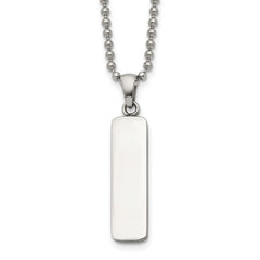 Chisel Stainless Steel Polished Vertical ID Bar Pendant on a 22 inch Ball Chain NecklaceSRN3285-22