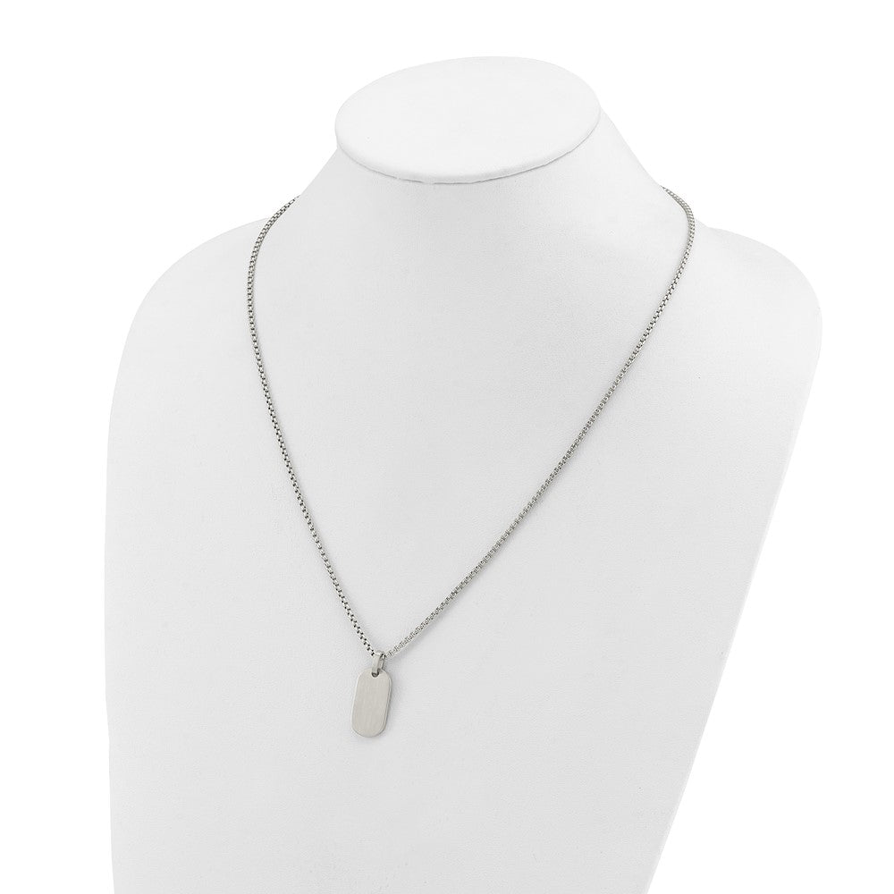 Chisel Stainless Steel Brushed with Polished Edges Dog Tag on a 22 inch Box Chain NecklaceSRN3287-22