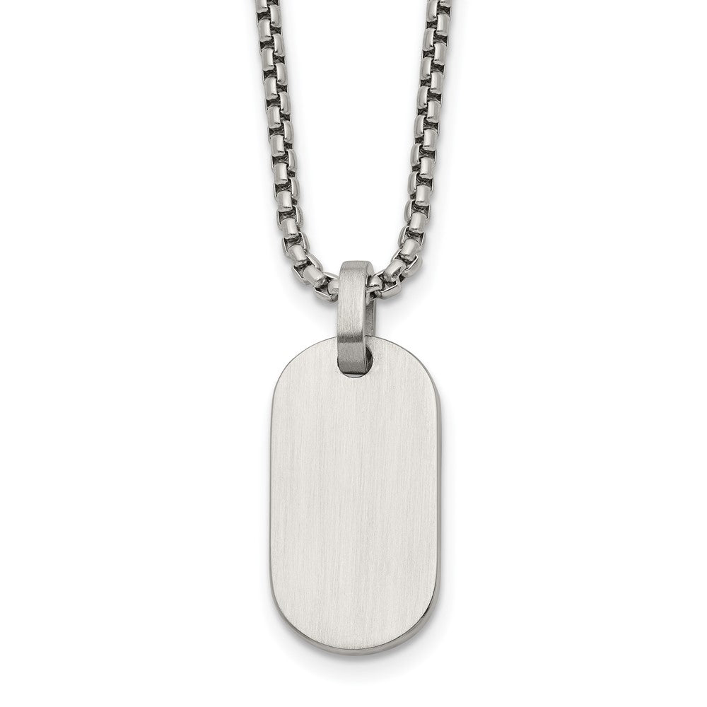 Chisel Stainless Steel Brushed with Polished Edges Dog Tag on a 22 inch Box Chain NecklaceSRN3287-22
