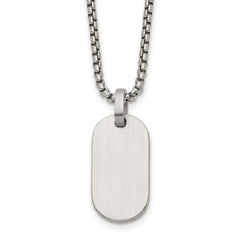 Chisel Stainless Steel Brushed with Polished Edges Dog Tag on a 22 inch Box Chain NecklaceSRN3287-22
