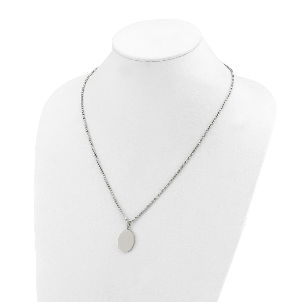 Chisel Stainless Steel Polished Oval Pendant on a 22 inch Box Chain NecklaceSRN3288-22