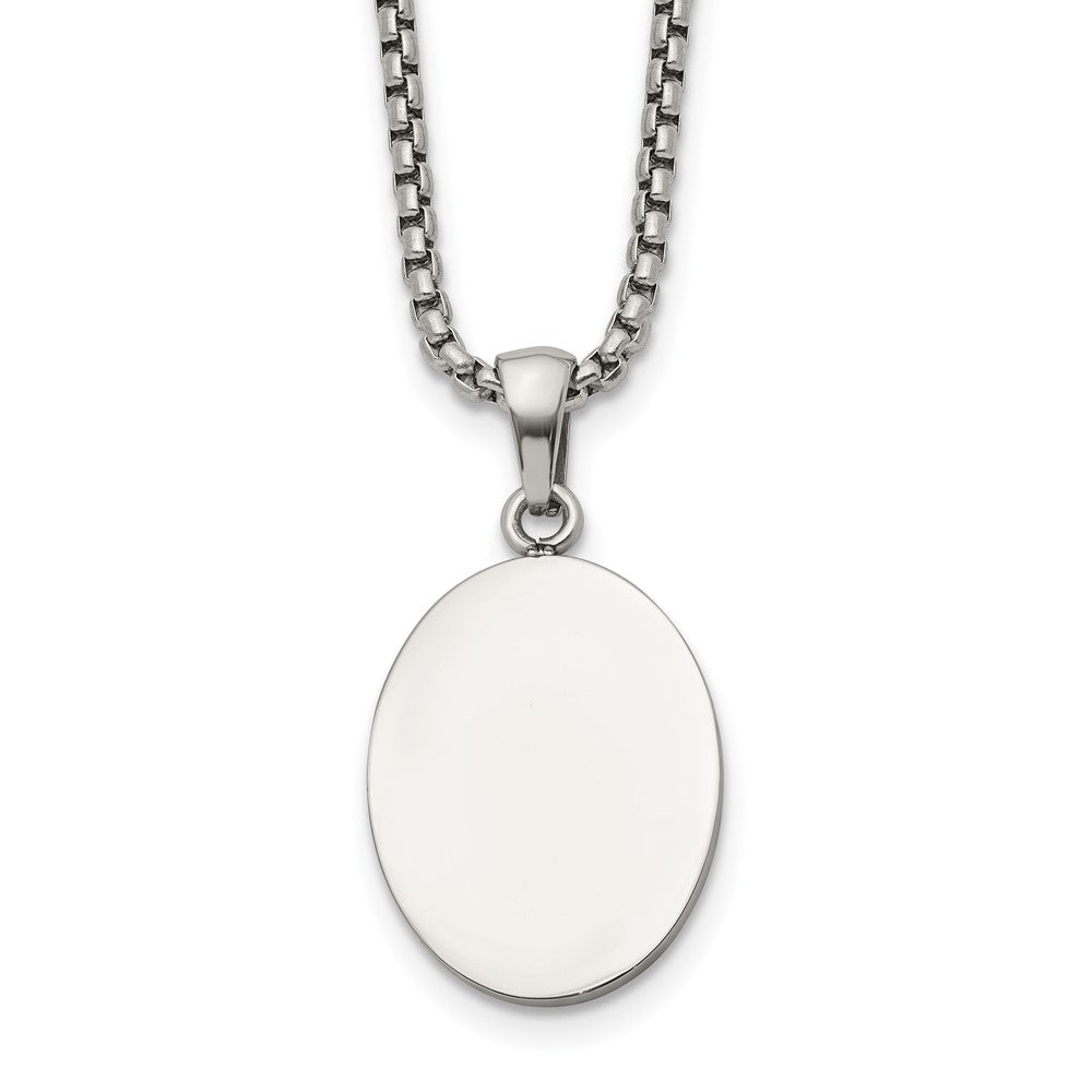Chisel Stainless Steel Polished Oval Pendant on a 22 inch Box Chain NecklaceSRN3288-22