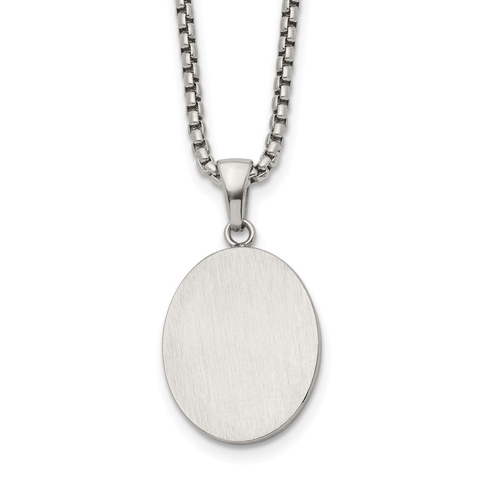 Chisel Stainless Steel Brushed with Polished Edges Oval Pendant on a 22 inch Box Chain NecklaceSRN3289-22