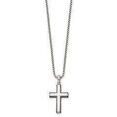 Chisel Stainless Steel Polished Black IP-plated Edges Cross Pendant on a 20 inch Box Chain NecklaceSRN3298-20