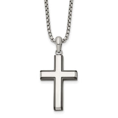 Chisel Stainless Steel Polished Black IP-plated Edges Cross Pendant on a 20 inch Box Chain NecklaceSRN3298-20