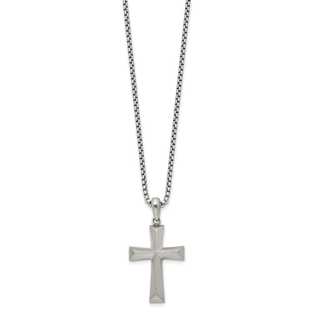 Chisel Stainless Steel Brushed Cross Pendant on a 20 inch Box Chain NecklaceSRN3301-20