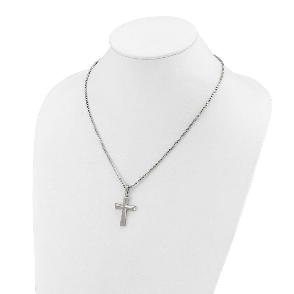 Chisel Stainless Steel Brushed Cross Pendant on a 20 inch Box Chain NecklaceSRN3301-20