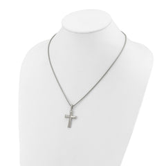 Chisel Stainless Steel Brushed Cross Pendant on a 20 inch Box Chain NecklaceSRN3301-20