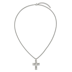 Chisel Stainless Steel Antiqued and Polished Cracked Cross Pendant on a 20 inch Box Chain NecklaceSRN3313-20