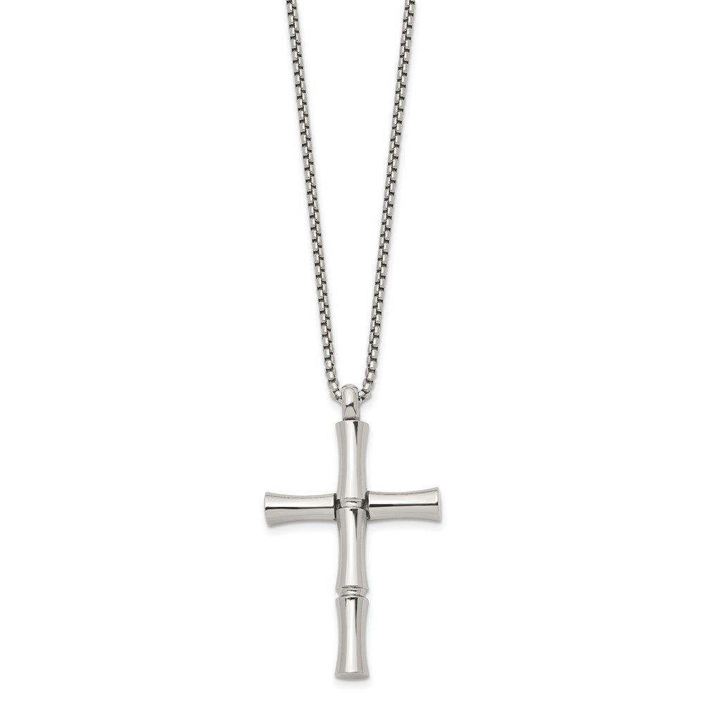 Chisel Stainless Steel Polished Cross Pendant on a 20 inch Box Chain NecklaceSRN3314-20
