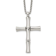 Chisel Stainless Steel Polished Cross Pendant on a 20 inch Box Chain NecklaceSRN3314-20