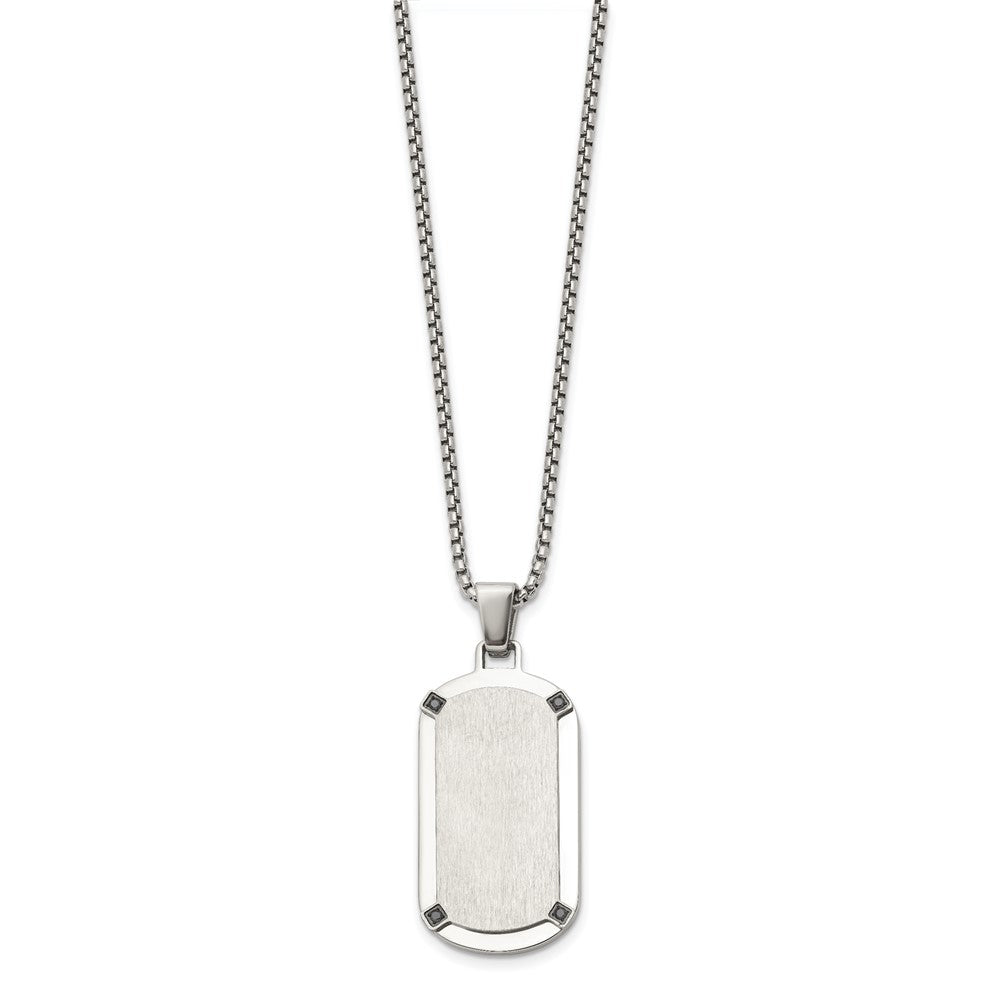 Chisel Stainless Steel Brushed and Polished Black CZ Dog Tag on a 20 inch Box Chain NecklaceSRN3317-20