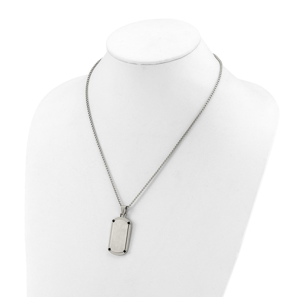 Chisel Stainless Steel Brushed and Polished Black CZ Dog Tag on a 20 inch Box Chain NecklaceSRN3317-20