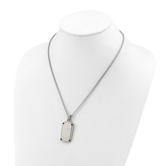 Chisel Stainless Steel Brushed and Polished Black CZ Dog Tag on a 20 inch Box Chain NecklaceSRN3317-20