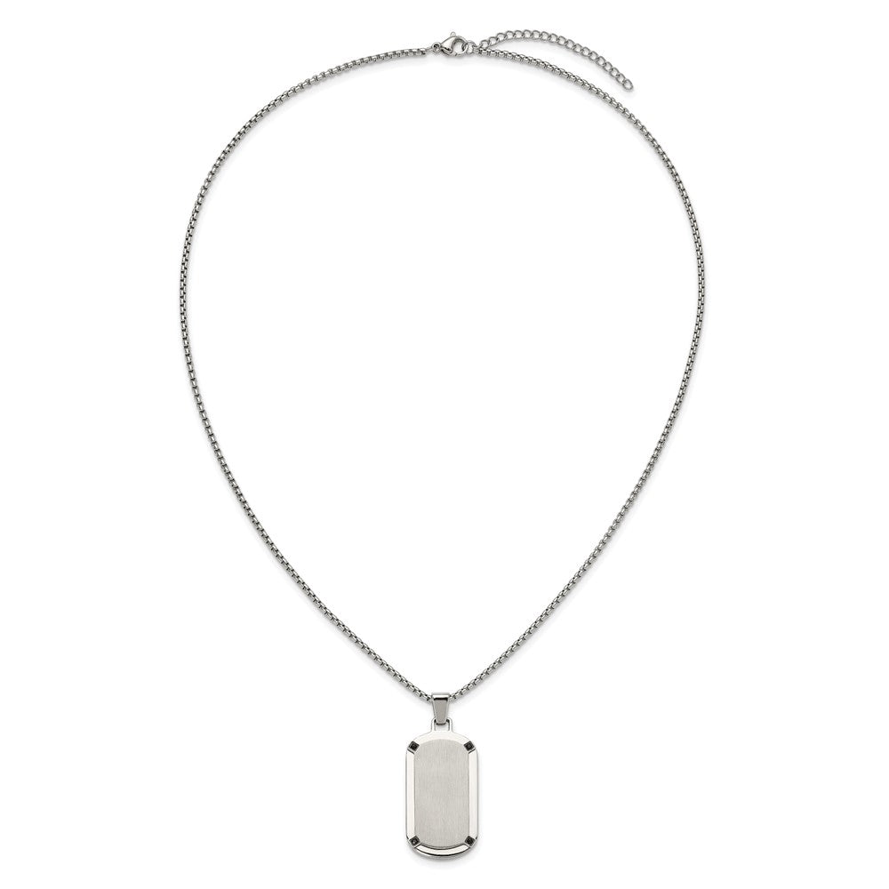 Chisel Stainless Steel Brushed and Polished Black CZ Dog Tag on a 20 inch Box Chain NecklaceSRN3317-20