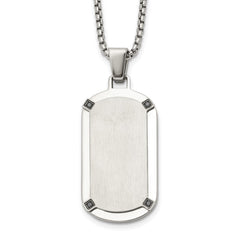 Chisel Stainless Steel Brushed and Polished Black CZ Dog Tag on a 20 inch Box Chain NecklaceSRN3317-20