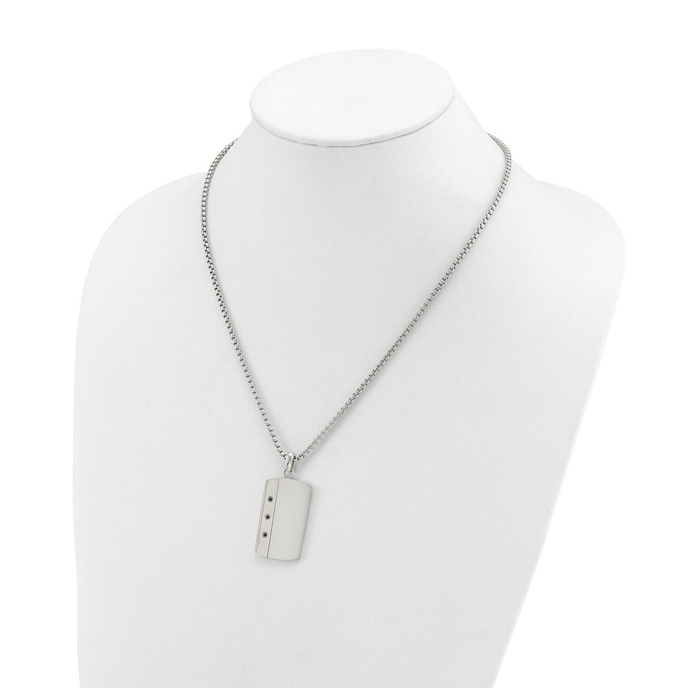 Chisel Stainless Steel Brushed and Polished Black CZ Dog Tag on a 20 inch Box Chain NecklaceSRN3319-20