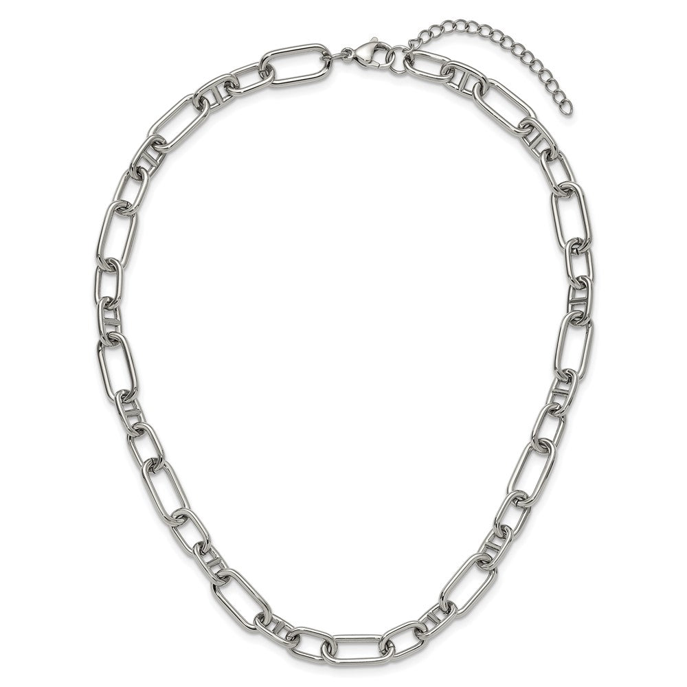Chisel Stainless Steel Polished 9mm 16 inch Plus 2 inch Extension Open Link NecklaceSRN3336-16