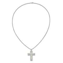 Chisel Stainless Steel Polished and Textured Cross Pendant on a 24 inch Box Chain NecklaceSRN3351-24