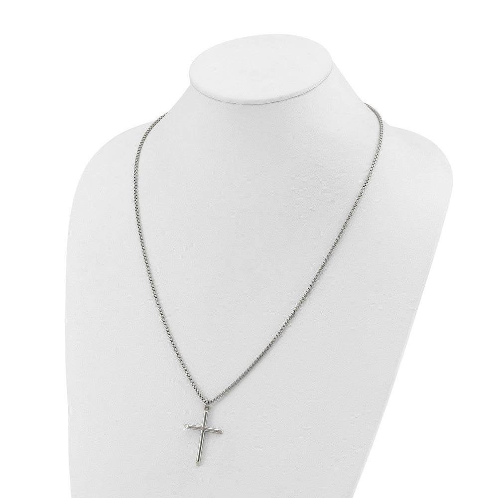 Chisel Stainless Steel Polished Cross Pendant on a 24 inch Box Chain NecklaceSRN3354-24