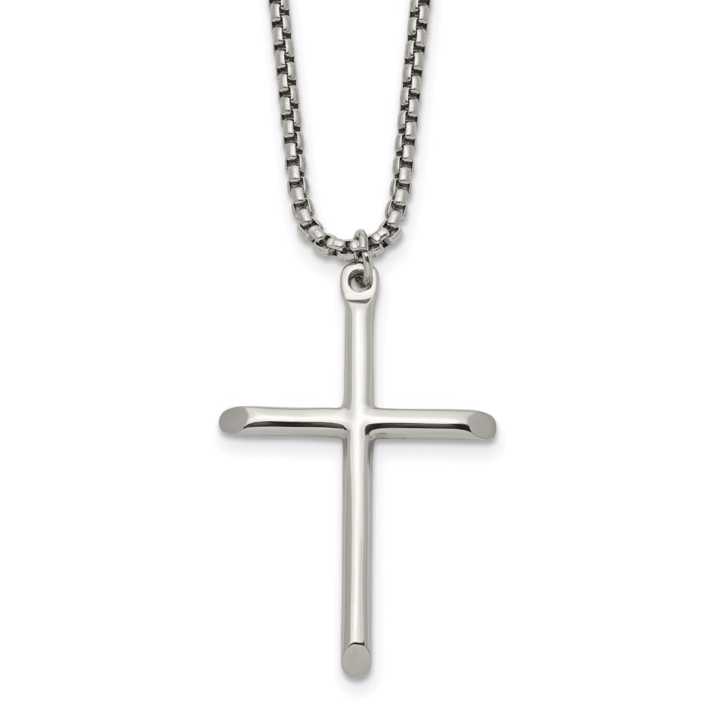 Chisel Stainless Steel Polished Cross Pendant on a 24 inch Box Chain NecklaceSRN3354-24