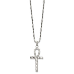 Chisel Stainless Steel Polished and Textured Ankh Cross Pendant on a 24 inch Box Chain NecklaceSRN3357-24