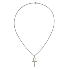 Chisel Stainless Steel Polished and Textured Ankh Cross Pendant on a 24 inch Box Chain NecklaceSRN3357-24