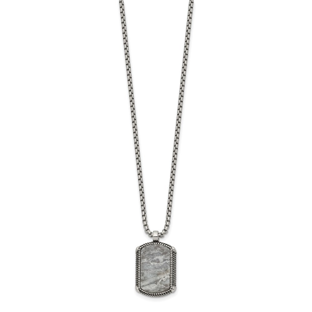 Chisel Stainless Steel Antiqued and Polished Jasper Dog Tag on a 20 inch Box Chain NecklaceSRN3361-20