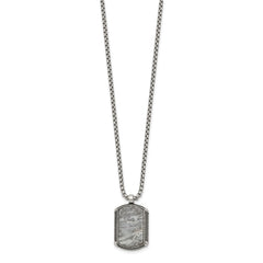 Chisel Stainless Steel Antiqued and Polished Jasper Dog Tag on a 20 inch Box Chain NecklaceSRN3361-20