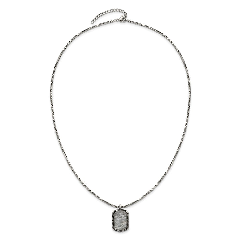 Chisel Stainless Steel Antiqued and Polished Jasper Dog Tag on a 20 inch Box Chain NecklaceSRN3361-20