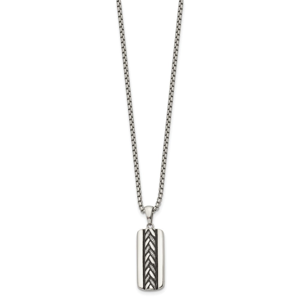 Chisel Stainless Steel Antiqued and Polished Pendant on a 20 inch Box Chain NecklaceSRN3362-20