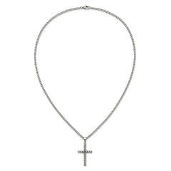 Chisel Stainless Steel Polished Woven Cross Pendant on a 22 inch Curb Chain NecklaceSRN3366-22